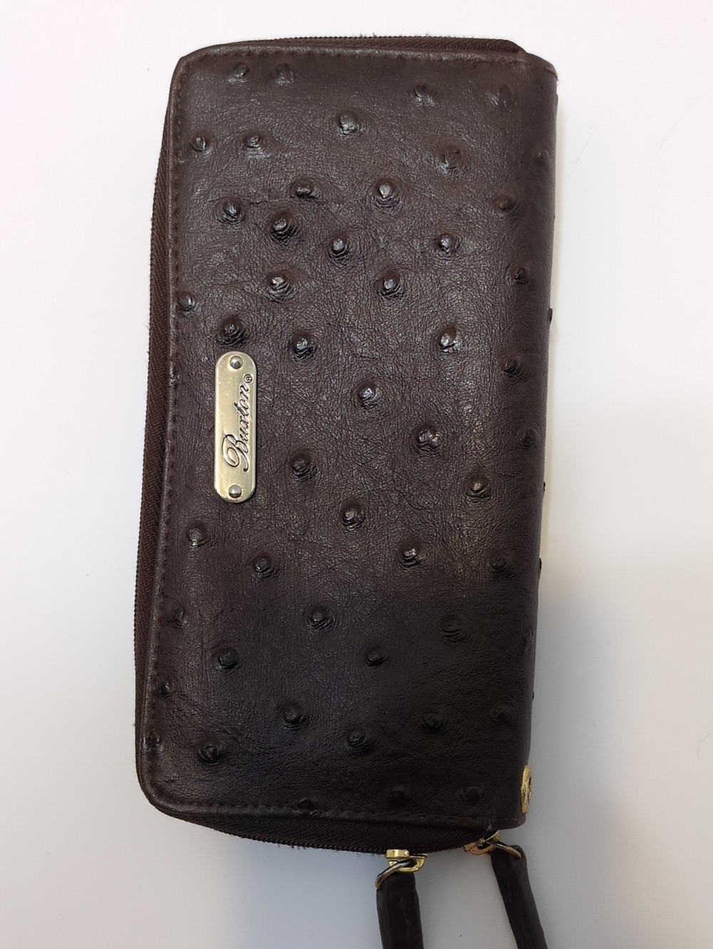 Buxton Brown Ostrich Embossed Double Zip Organizer Wallet Clutch Bag